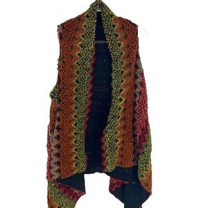 Time Place Occasion Orange & Green Long Knit Vest Chevron Pattern One Size